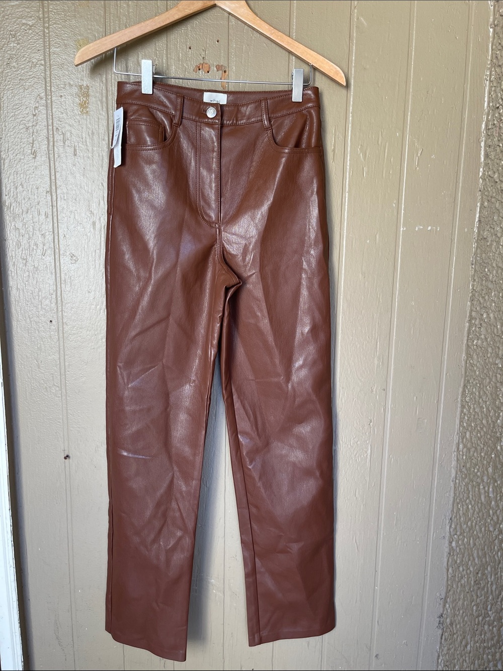 Aritzia Wilfred Melina Vegan Leather Straight-Leg Pants in Cognac Size 4